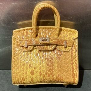 🐍👜 Handmade Mini Yellow Python Snakeskin Birkin AirPods Tote Bag Charm Miniature